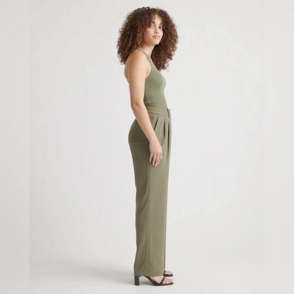 NEW Quince Stretch Crepe Pleated Wide Leg Pant in olive - size small​​​​ - Picture 4 of 11
